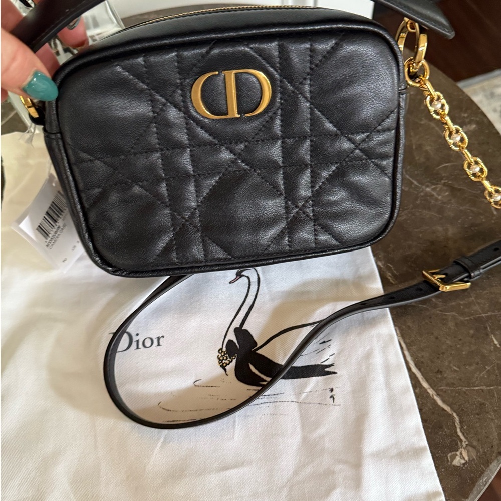 Dior Black and Gold Crossbody Bag with Iconic Cannage Quilting